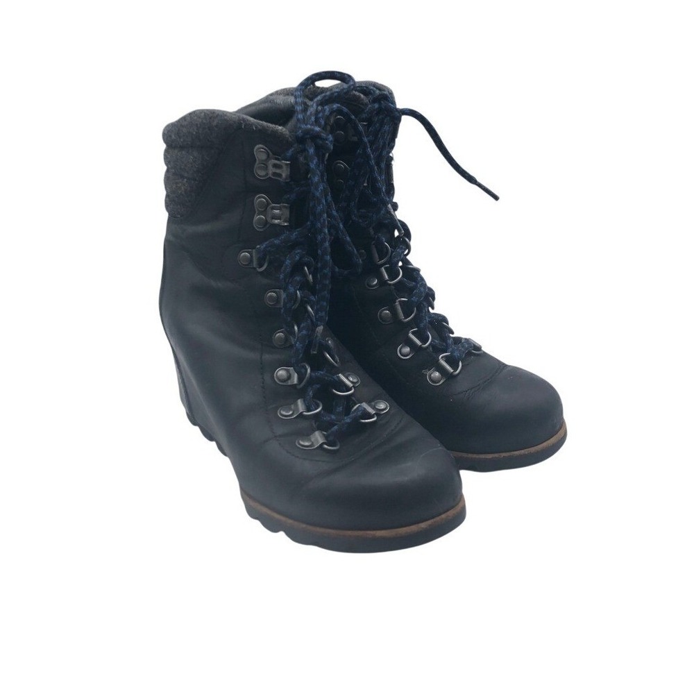 Sorel‎ Womens Black Wedge Lace Up Winter Boots Size 7.5